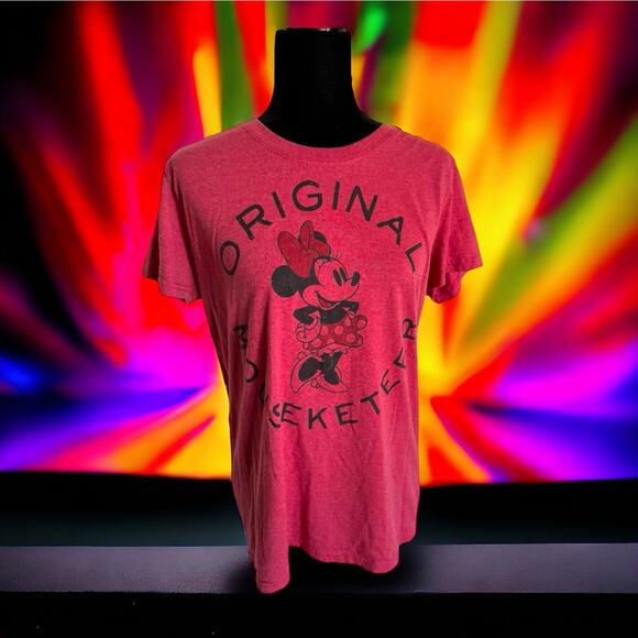 5/$35     Disney Womens Tee Sz L Red Original Mouseketeer Minnie Mouse Shirt Top - Picture 1 of 9